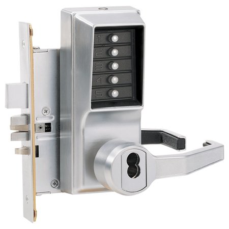 DORMAKABA Mortise Combination Lever Lock, Key Override, Passage, Lockout, Less Core, Satin Chrome RR8148B-26D-41